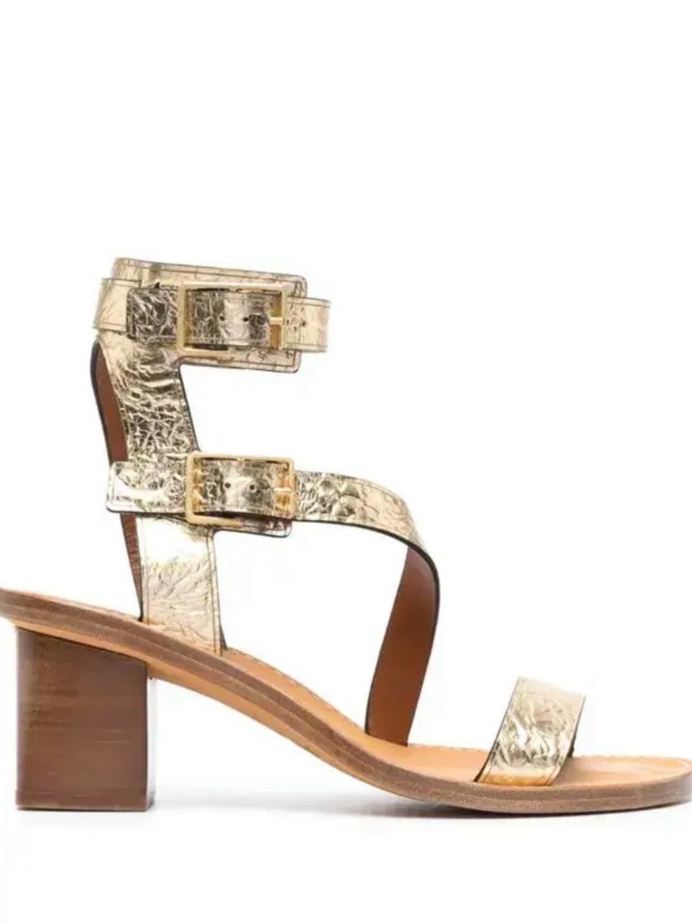 Zadig Cecilia Caprese Gold Metallic Strappy Block Heel Sandals